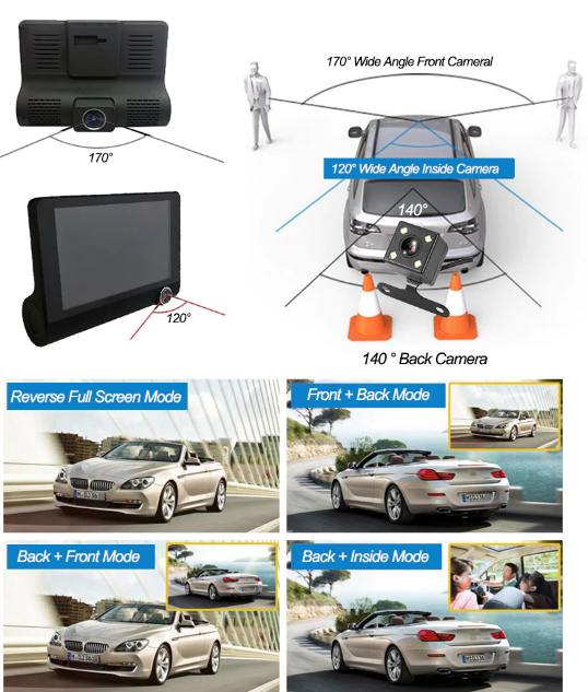 DASHCAM DVR Triple Caméra de Voiture