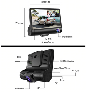 DASHCAM DVR Triple Caméra de Voiture